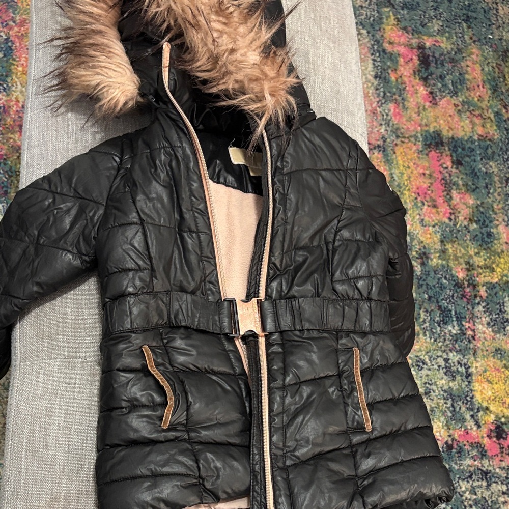 MICHAEL Michael Kors Black Puffer Jacket with Tan Accents